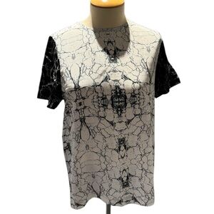 Shakuhachi Black and White 100% Silk Marble Print Tee - size S